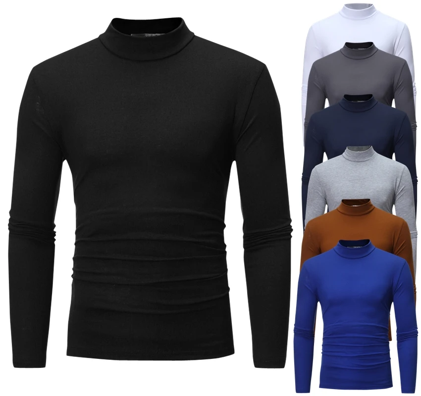 Новая однотонная 7 однотонная водолазка, футболка с длинным рукавом для мужчин, брендовая одежда, стрейч-футболка для мужчин, Качественная мужская футболка