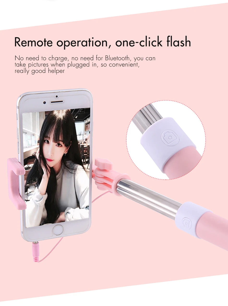 !ACCEZZ Mini Wired Selfie Stick IOS For iPhone X XR XS MAX 8 7 6 For Huawei Samsung Monopod Foldable Portable Selfiestick Mirror (9)