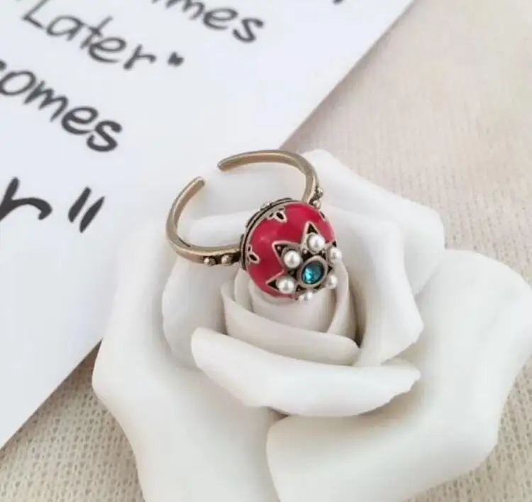 

Retro style Epoxy pop ring flower blue rhinestone atmosphere personality trend opening ring