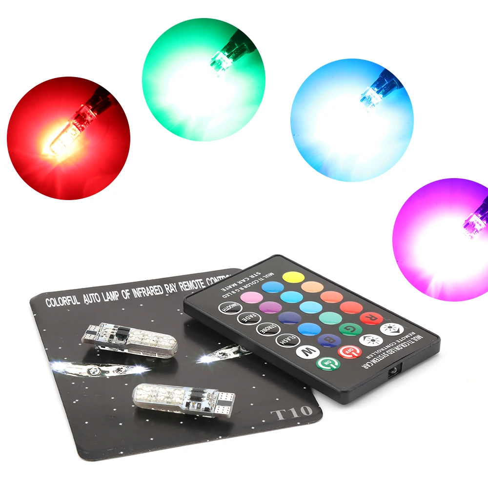 t10 led 2 шт. RGB T10 W5W светодиодный автомобиля Габаритные огни SMD RGB T10 светодиодный 194 168 лампы удаленного Ширина Подсветка салона источник T10 автомобиля стиль