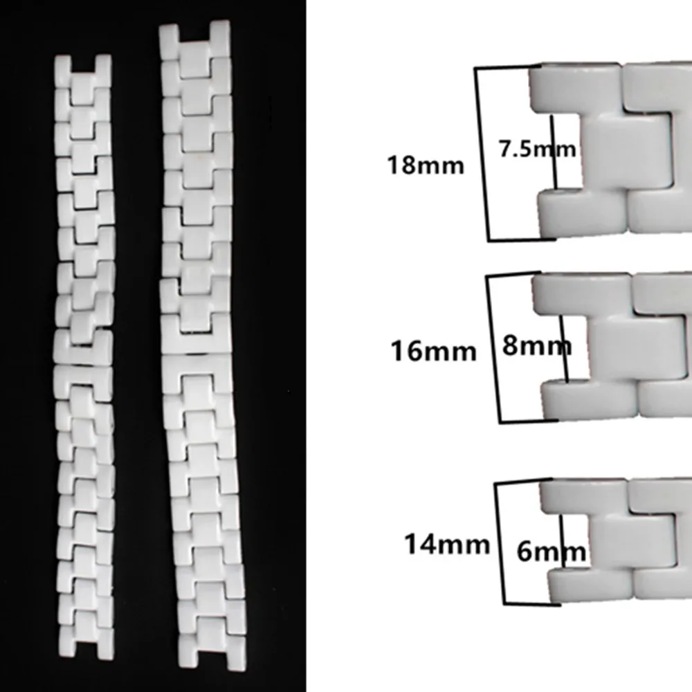 

14*6mm 16*8mm 18*7.5mm Black White Ceramic Watch Band Strap Bracelet Fit Men Lady Watch