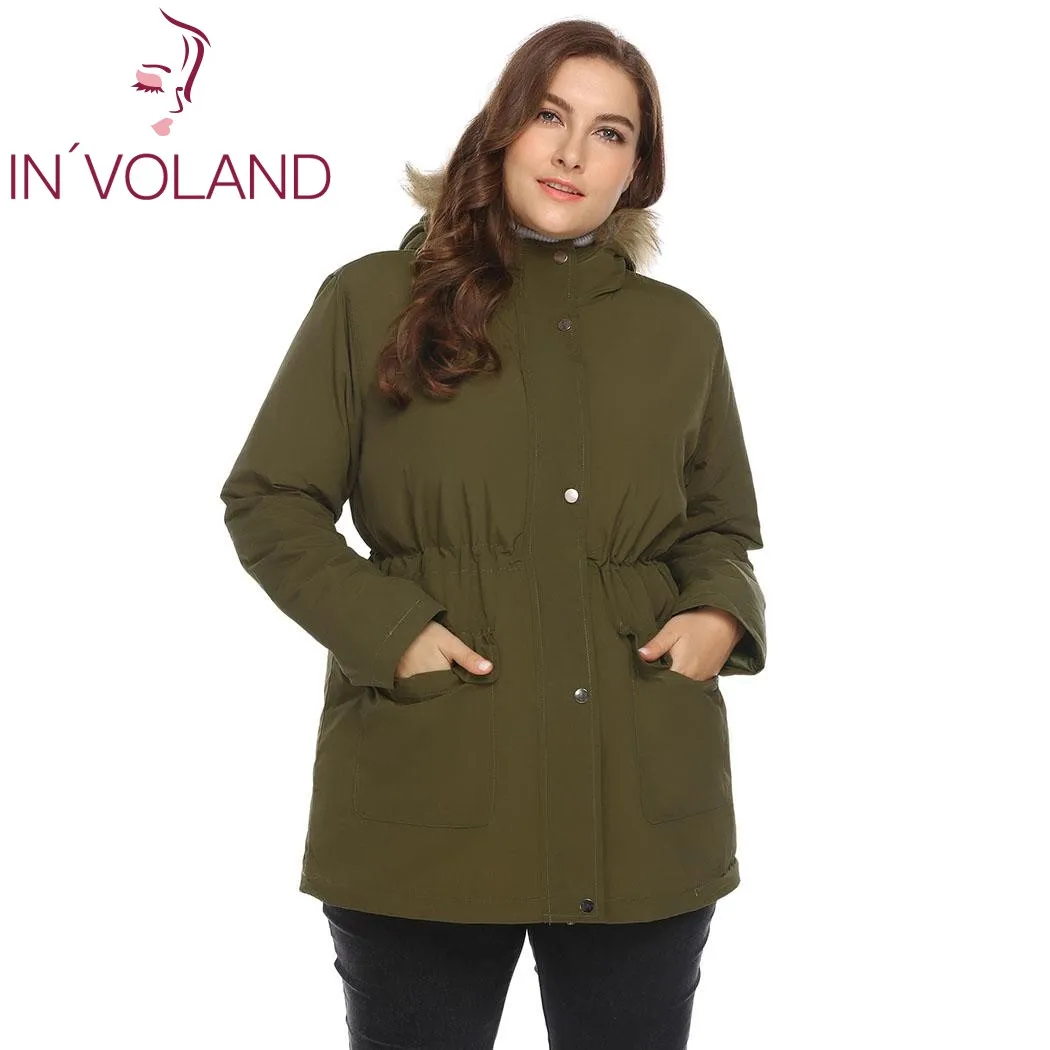 IN'VOLAND размера плюс, женская теплая куртка, пальто, зимняя, повседневная, большая, одноцветная, флис, с капюшоном, утолщенная, дутая куртка, L-4XL, женская верхняя одежда