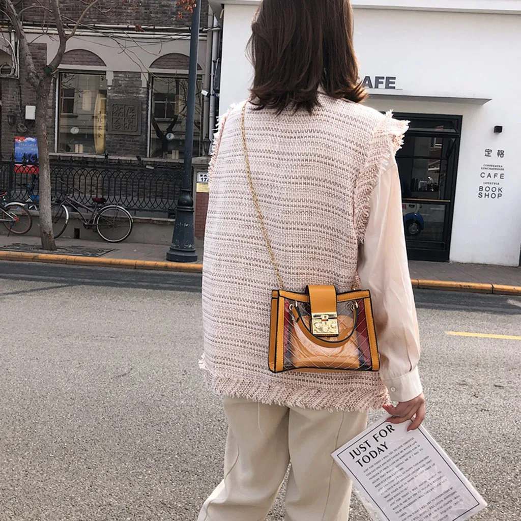 

Fashion Crossbody Bags For Women 2Pcs Jelly Transparent Messenger Bag PU Leather High Capacity Hasp Shoulder Bags Pack Tote #V