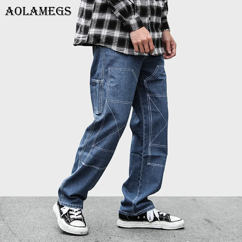 Aolamegs Biker Ripped Jeans For Men Solid Dark Pants Mens Skinny Jeans ...