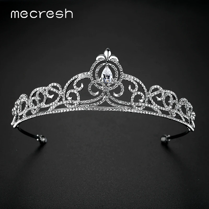 

Mecresh Romantic Heart CZ Crown and Tiara For Women Charm Clear Crystal Plant Wedding Hair Accessories 2018 Party Jewelry MHG127