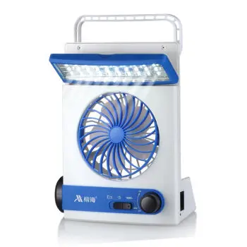 

Multi-function outdoor solar rechargeable fan / flashlight / desk lamp / charging fan mini portable student fan Non-toxic ABS