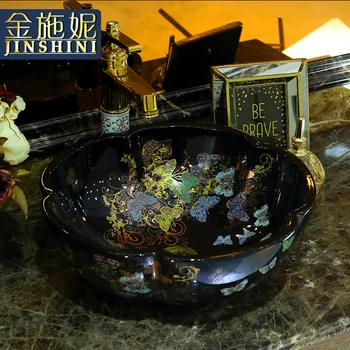 

Gold jingdezhen ceramic counter basin bathroom washbasin wash basin art basin black butterflies