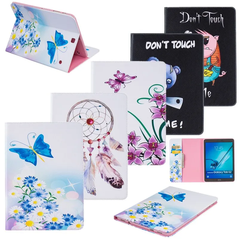 Tab S2 T815 T810 9.7&quot Tablet Case PU Leather Flower Bear Stand For Samsung Galaxy 9.7 T813 SM-T810 SM-T815 Fundas | Компьютеры и