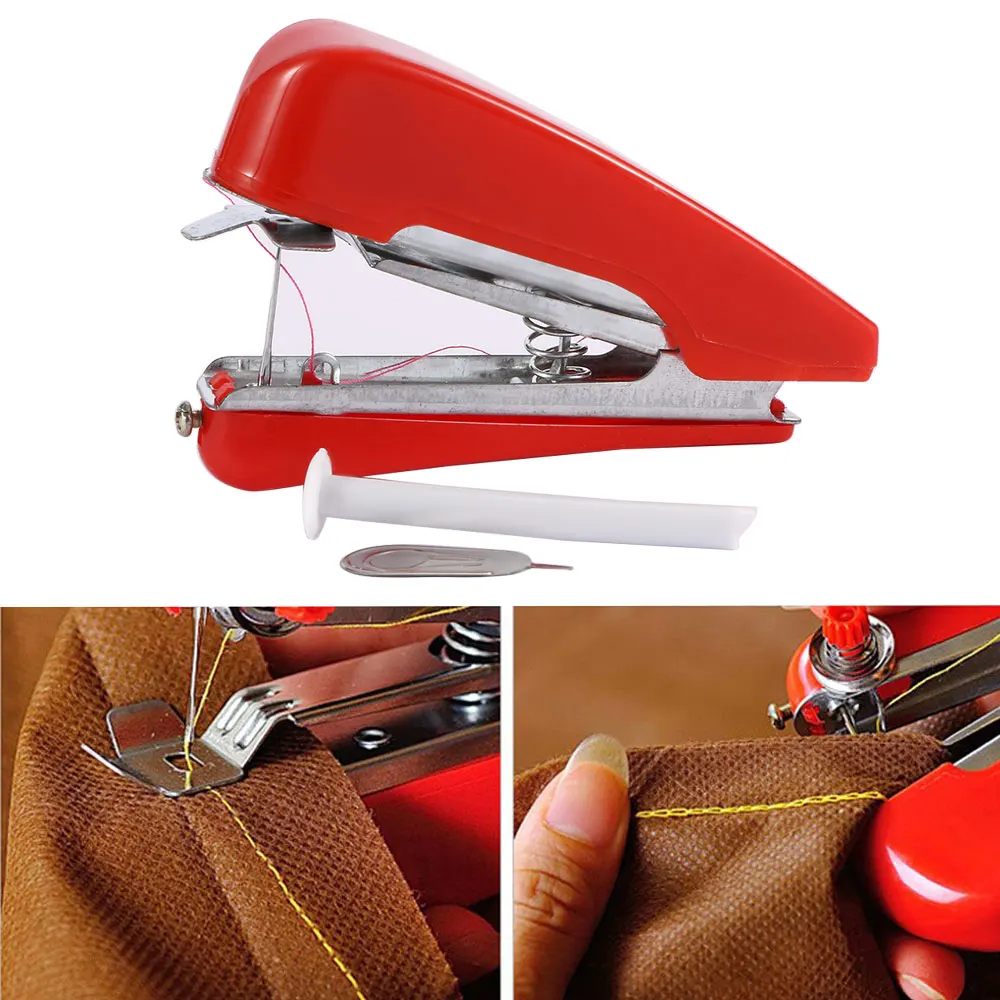 

1 PC Useful Portable Needlework Cordless Red Mini Hand-Held Clothes Sewing Machine Handwork Tools maquina de coser