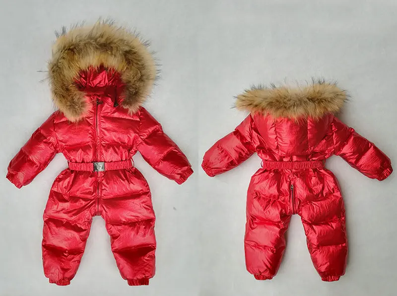 -30 degrees Russian Winter Boys Girls 1-3Y Winter Overalls Baby Rompers Duck Down Jumpsuit Real Fur Collar Children Outerwear (12)