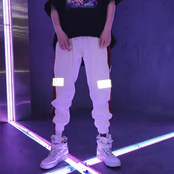 Модные мужские hipster техно трек брюки для девочек с боковой 3 м в полоску Хип Хоп Jogger Спортивные Штаны США Размеры M-XXL