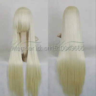 

FREE SHIP>>>-Beautiful wig long Platinum Blond full hair women cosplay Straight wigs 100cm
