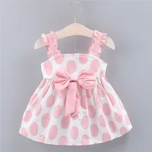 Платья для малышей летние платья без рукавов в горошек для маленьких девочек платье принцессы с бантом и принтом милое платье одежда vestido infantil 4JJ