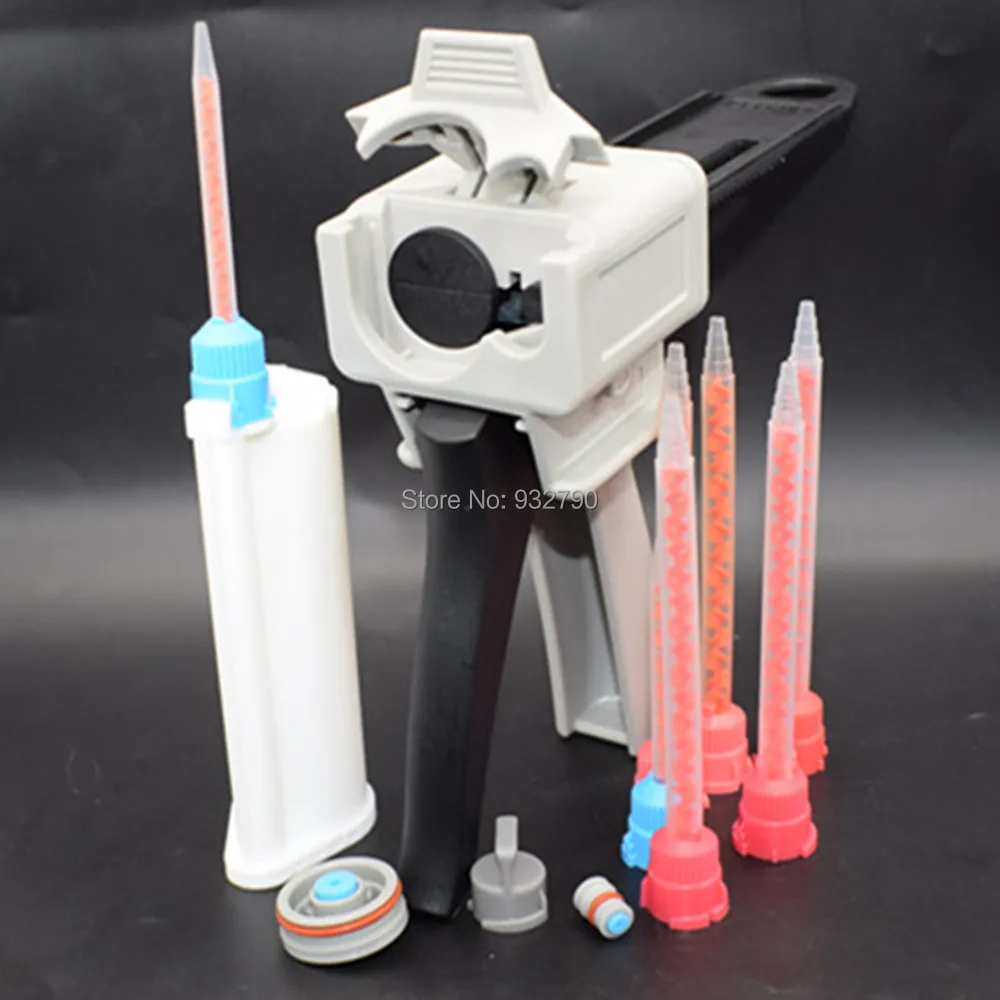 10:1 50ml Dispensing Gun Caulking Gun Applicator + 5pcs 10:1 Epoxy Resin Dispenser Mixer Mixing Nozzle + 50ml 1:10 Cartridge