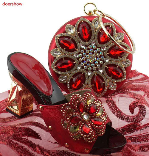 

doershow African Style REDShoes And Bag To Match High Quality Italian Shoes and Bag Set Nigerian Party Shoe and Bag Set HUU1-34
