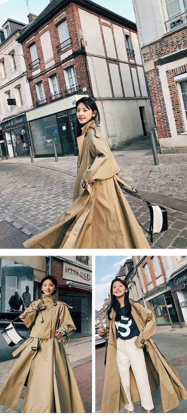 Women Trench Coats High Street Loose Outerwear Woman Worker Streetwear Long Trench coats Female OL oversize Trench FY12