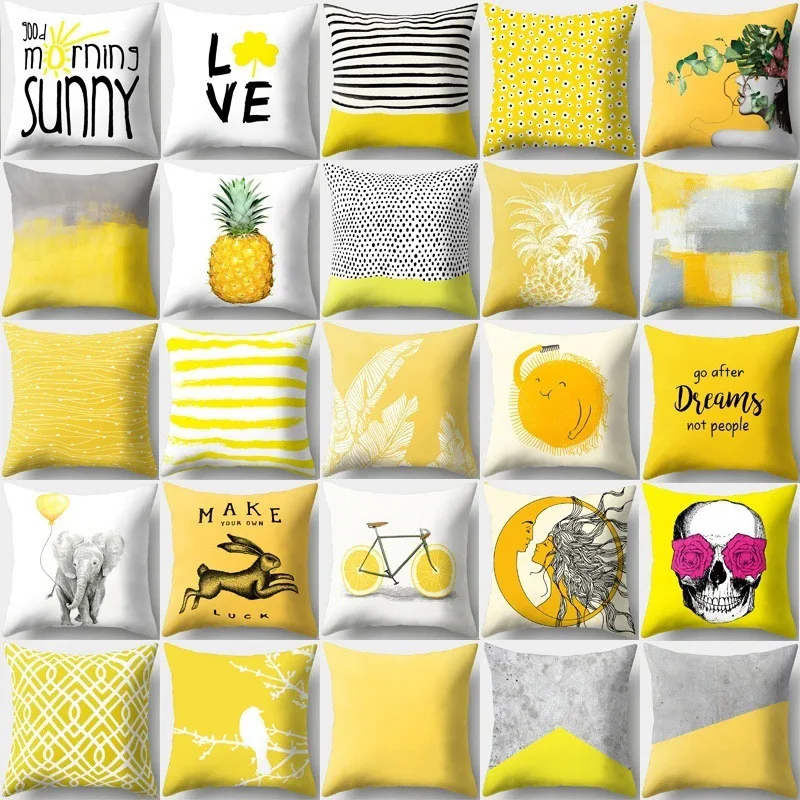 

New Cushion Cover for Safa 45x45cm cojines decorativos Pineapple Leaf Yellow Car Pillow Case Soft Polyester Pillowcase