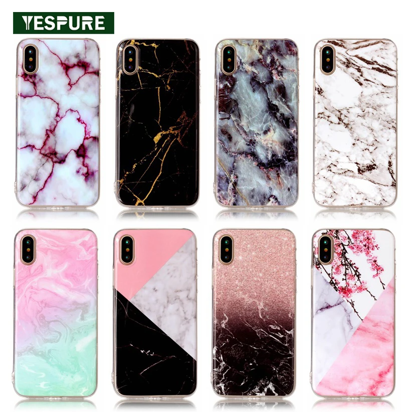 Yespure Ultra Thin Marble Kasus Telepon Meliputi iPhone X Lembut TPU Handphone Belakang Antigravitasi Aksesori Ponsel