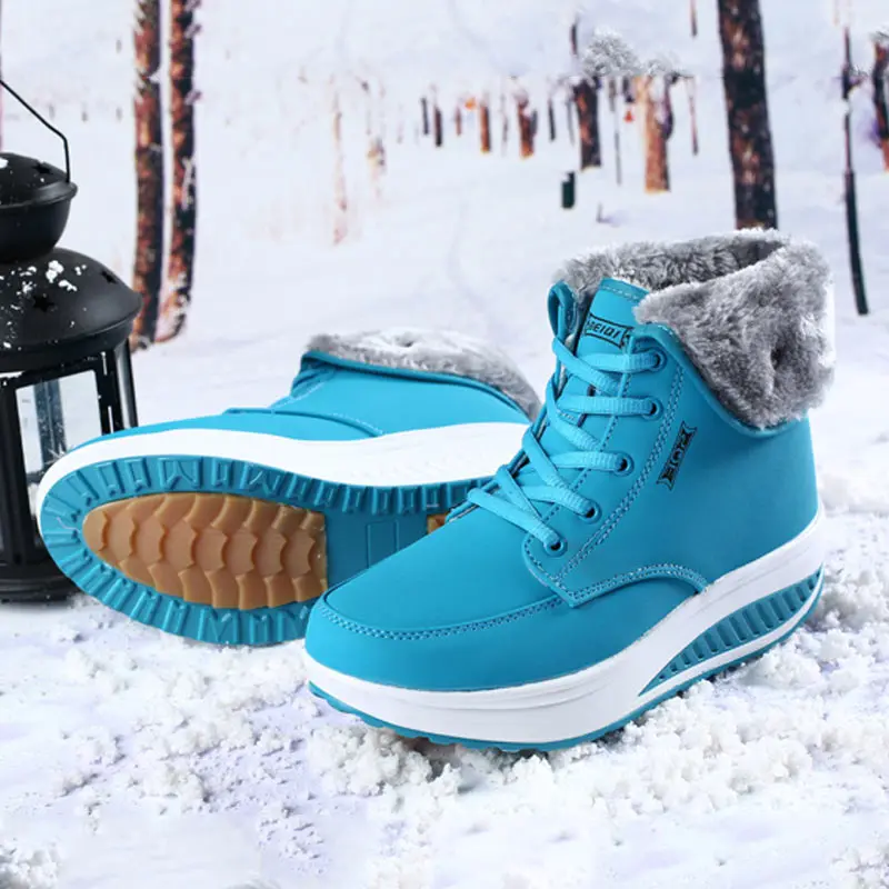 Женские кроссовки; коллекция года; зимняя женская обувь; теплые водонепроницаемые кроссовки на танкетке; женская повседневная обувь из искусственной кожи; tenis feminino - Цвет: Blue