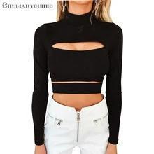 Сексуальная водолазка рубашка Топы для Для женщин осень Cut Out Top Повседневный пуловер осень рубашка с длинными рукавами женские майки и футболки женские