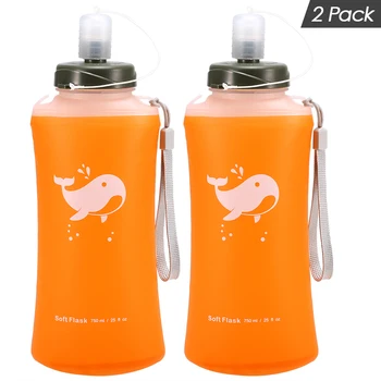 

2 Pack 750ml Soft Hydration Flask Foldable Sport Bottle Running Water Bottle Military Canteen Ultralight Outdoor Camping Hiking