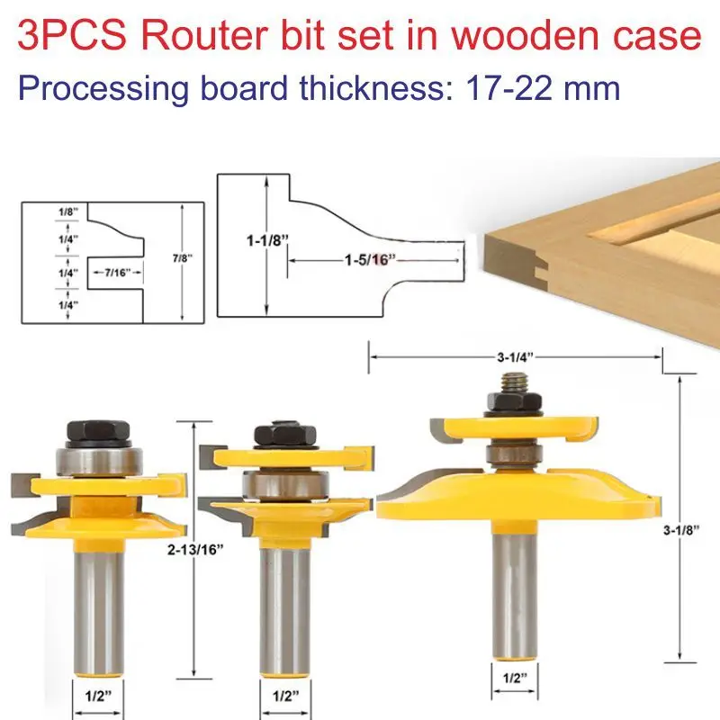 

3pcs 1/2 Shank Woodworking Drill Tool door plank Router Bits Set Router bit set in wooden case Wood Woodworking Cutter