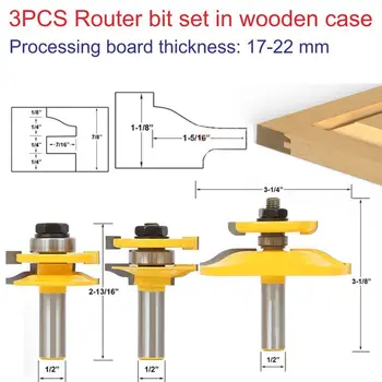 

3pcs 1/2 Shank Woodworking Drill Tool door plank Router Bits Set Router bit set in wooden case Wood Woodworking Cutter