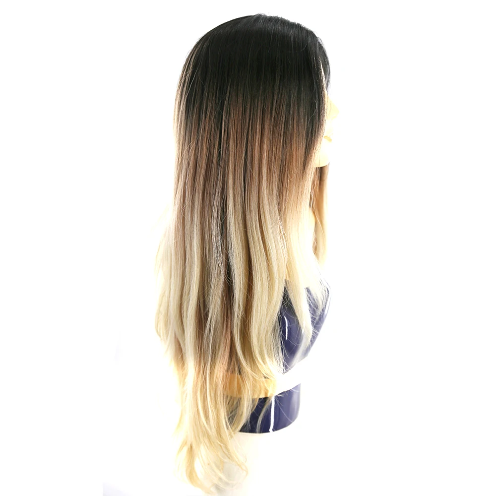 Ombre Black Blonde 613 Color Dark Roots Lace Front Synthetic Hair Wigs For Women X-TRESS Long Natural Wave Lace Wig Middle Part