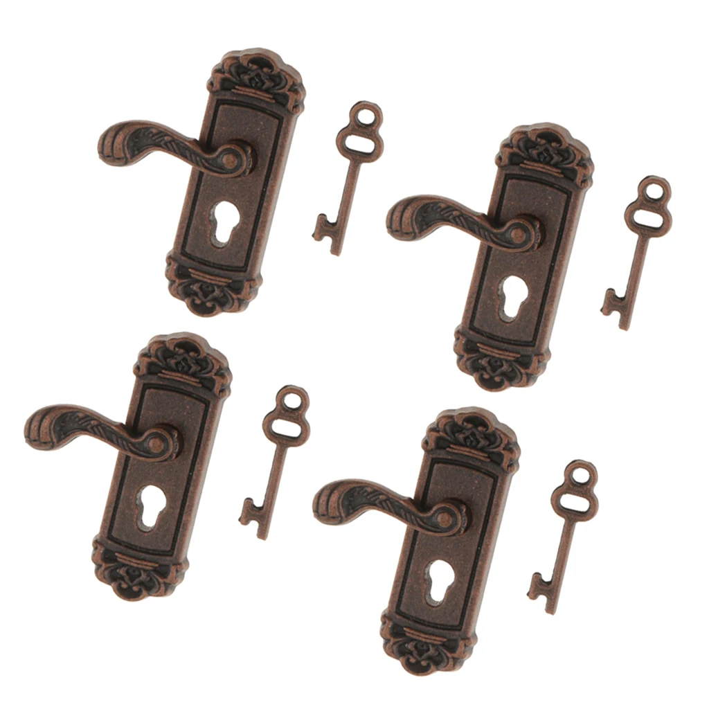 4pc 1:12 Scale Door Knob Left Handle Key Dollhouse Miniature DIY Accessories