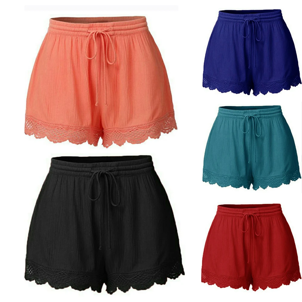 

2018 New Hot Sale Women Summer High Waist Casual Floral Beach Hot Shorts Lace Sexy Loose Solid Short Pants Ladies Shorts