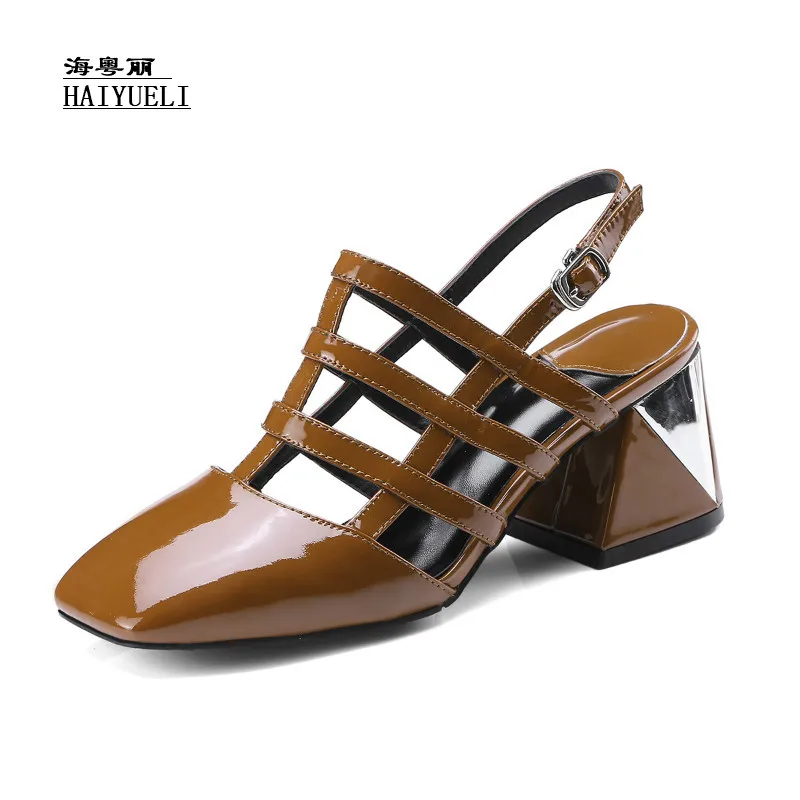 

Top Product Women Shoes Genuine Leather Pure Handmade Thick Heel High-heeled Shoes Office Shoes Women Sandals