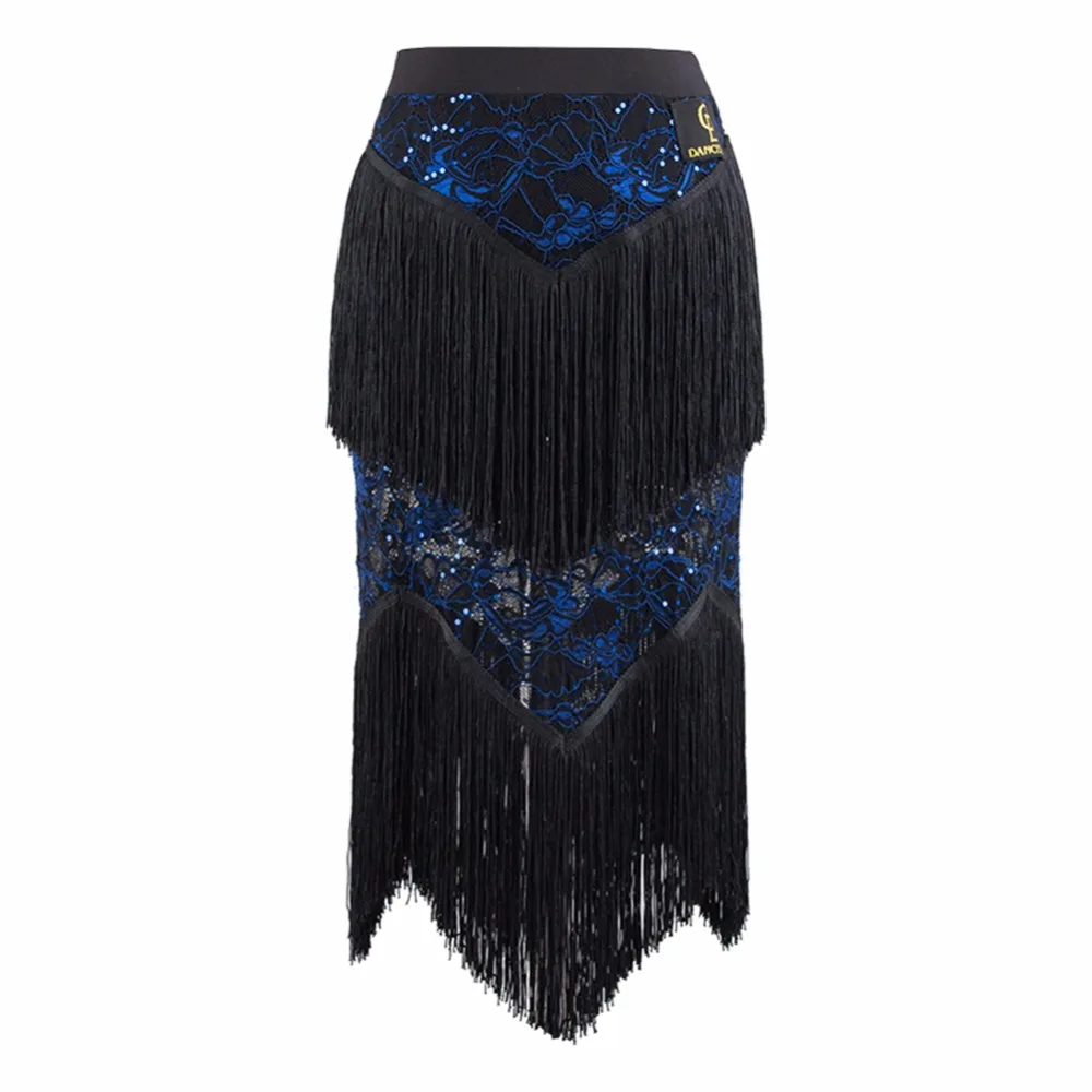 2017 Summer Latin Dance Skirts For Women Lace Sequin Tassel Skirt Tenue