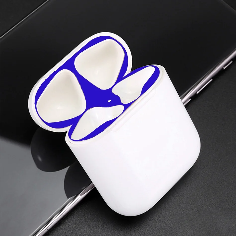 Blue Металлическая Пылезащитная пленка для Apple AirPods 1 2, ультратонкая Защитная Наклейка для наушников, защитная оболочка для наушников AirPods - Цвет: Blue