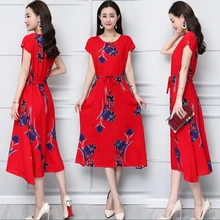 S-6XL 2019 new women style Loose clothes Comfortable Cotton Print Round Neck Short Sleeve Plus Size 6XL Beach long Dress S-6XL 2019 new women style Loose clothes Comfortable Cotton Print Round Neck Short Sleeve Plus Size 6XL Beach long Dress