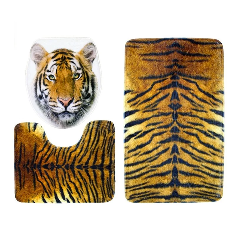 

3pcs/set tiger Printed Bathroom Non-Slip Sets Pedestal Rug + Lid Toilet Cover + Bath Mat Home Bathroom Products Accessories