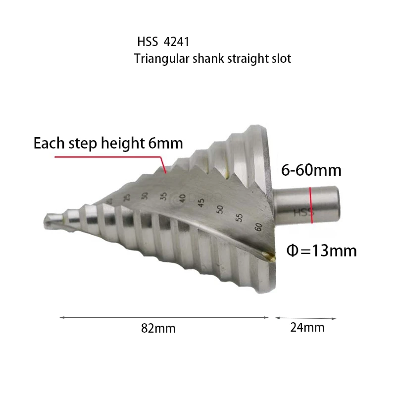 

6-60mm Hss Step Cone Drill Bit Hole Cutter Set 12 Steps Metric Step Drill Wood Plastic Metal Drilling Shank Dia 13mm