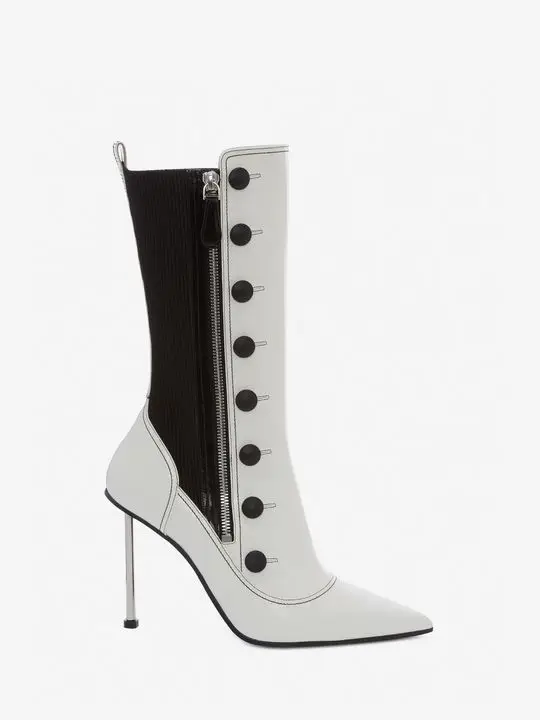 

Pointed Toe Shoes Autumn Winter Black White Boots Short Ladies Western Mid-Calf Boots For Women