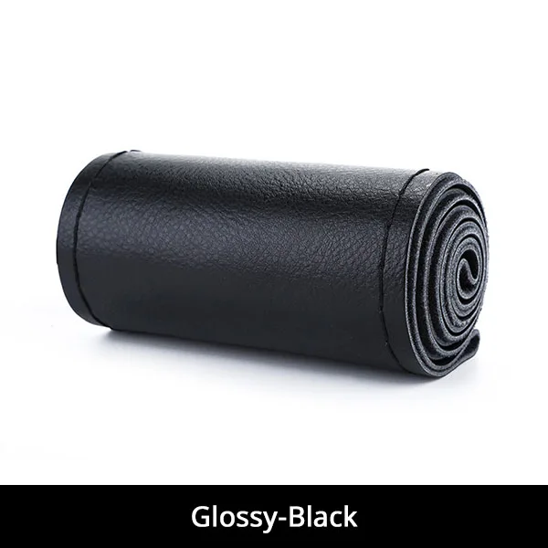 Высокое качество сшитый вручную кожаный чехол рулевого колеса автомобиля из натуральной мягкой черной нескользящей универсальной 15 дюймов авто аксессуары для интерьера - Название цвета: Glossy-Black