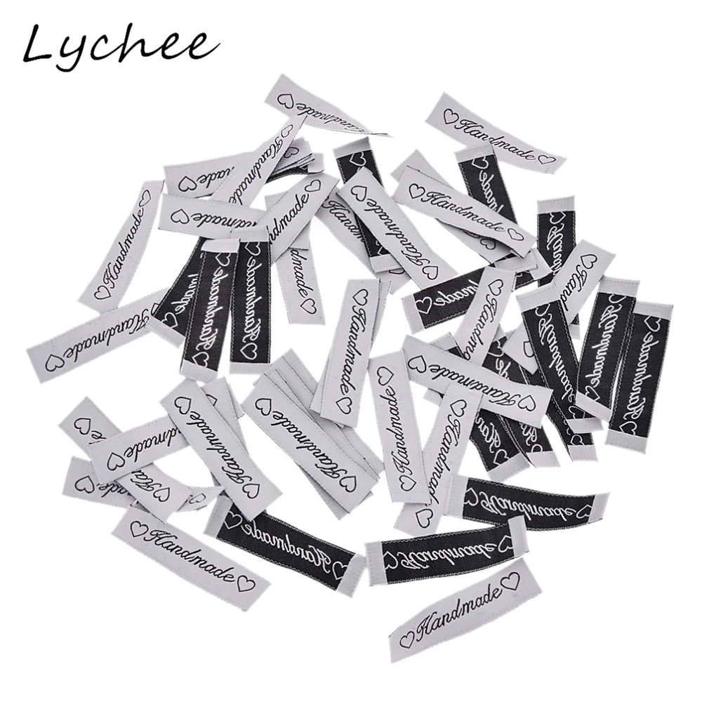 Lychee, 50 шт в наборе, Полиэстеровые вышитые ручной работы «любящее сердце» этикетки для инструменты для шитья "сделай сама" одежный воротничок мешковатые брюки теги