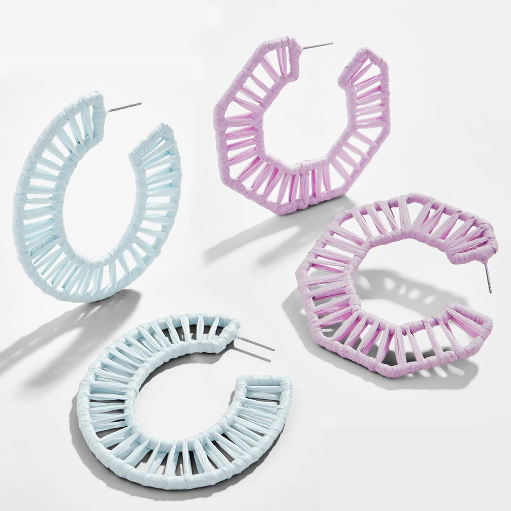 

Boho Geometric polygon Handmade Raffia Winding Earring For Women Charm Metal Statement Round Multicolor Stud Earring Jewelry