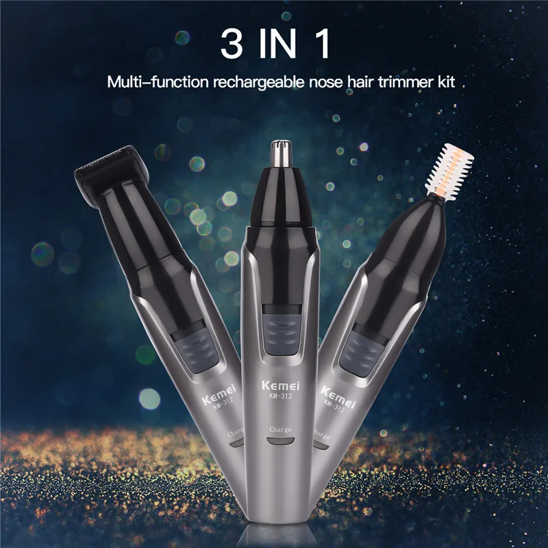 

Portable Kemei 3 in 1 Nose&Ear Hair Trimmer Temples Eyebrow Trimmer Shaving Electric Rechargeable Washed Trimmer Clipper for Men