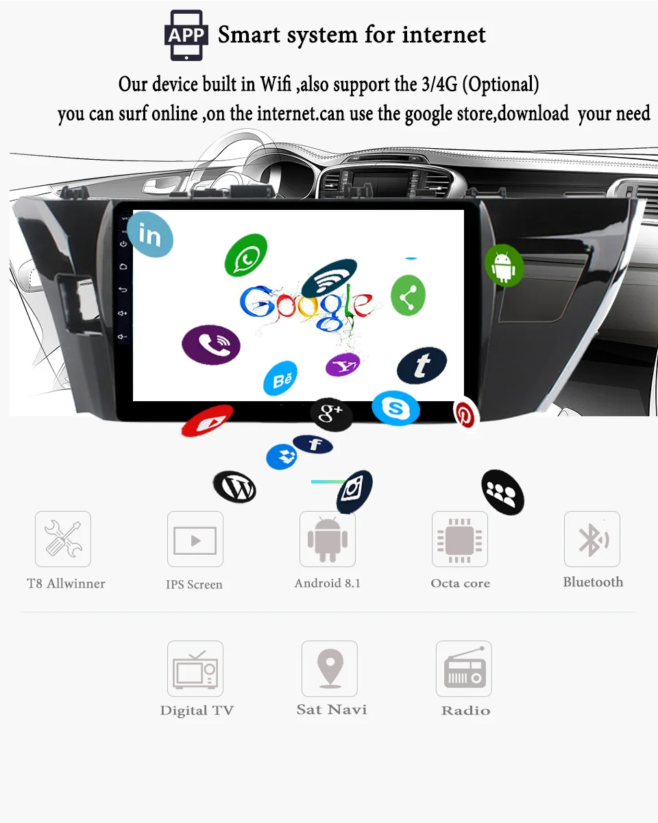 Sale 2 din Carplay Android 9.1 car dvd player gps for Toyota Corolla 20137 2014 2015 2016 2017 10.1