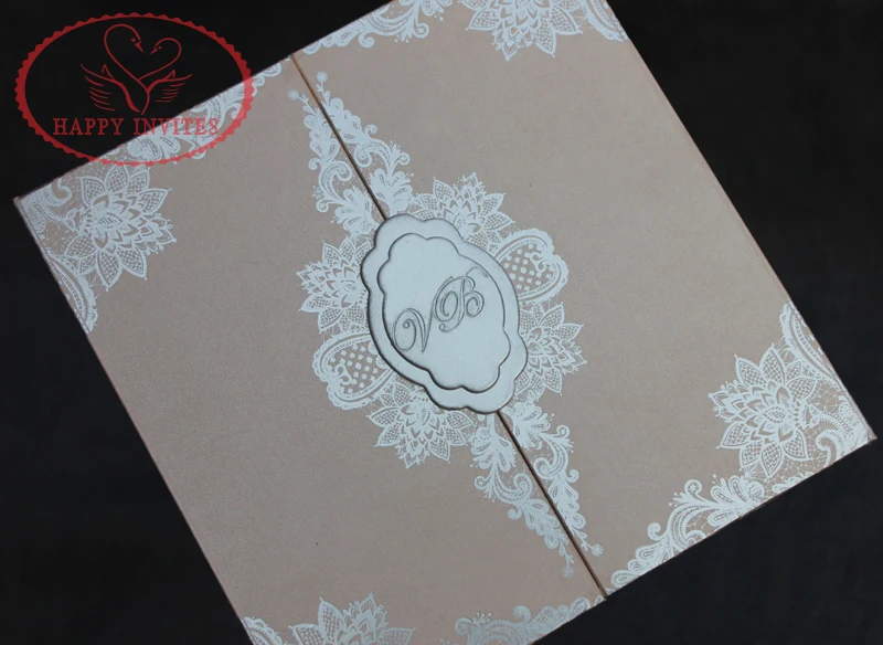 HI1144 - 12 Customized  Light Pink Hard Cover Box Wedding Card with Acrylic Invitation Made in China