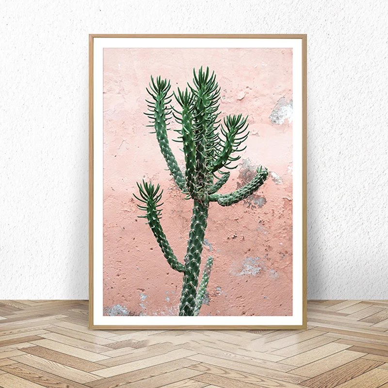 Cactus Wall Art Print, Modern Boho Decor, Bohemian Home Minimalist, Pink and Green Photography, Photo