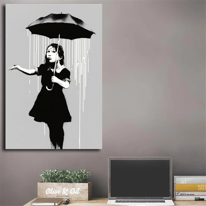 

Banksy Nola Girl Umbrella Raining New Orleans Wall Art Canvas Posters Prints Painting Wall Pictures Office Bedroom Home Decor HD