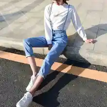 Весна Высокая талия женские шикарные джинсовые брюки свободные модульная одежда шаровары Femme Свободные повседневные джинсы до щиколотки MZ2528