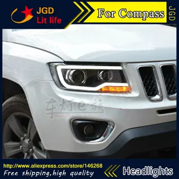 

Free shipping ! Car styling LED HID Rio LED headlights Head Lamp case for Compass 2012-2015 Bi-Xenon Lens low beam