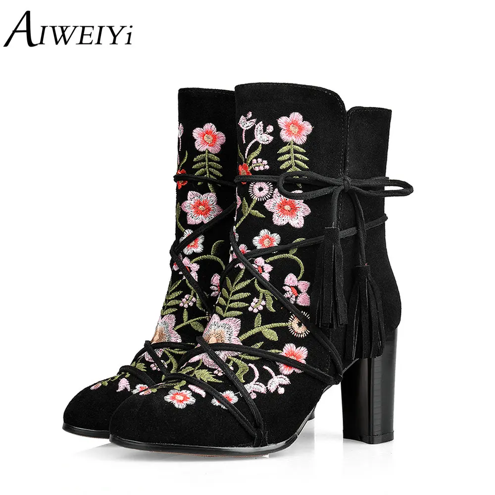 Cuero amarillo Piel Negro Genuino Martin Aiweiyi Marrón De Botas Encaje Invierno Vaca Negro 2018 Tobillo Mujer Caliente xaffIFYw1q