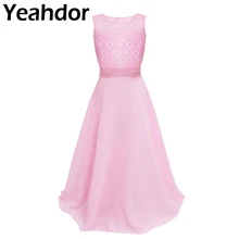 Платья с цветочным узором для девочек; шифоновое кружевное платье без рукавов с цветочным рисунком; длинное платье для девочек на свадьбу; праздничное платье; Vestido; вечерние платья принцессы