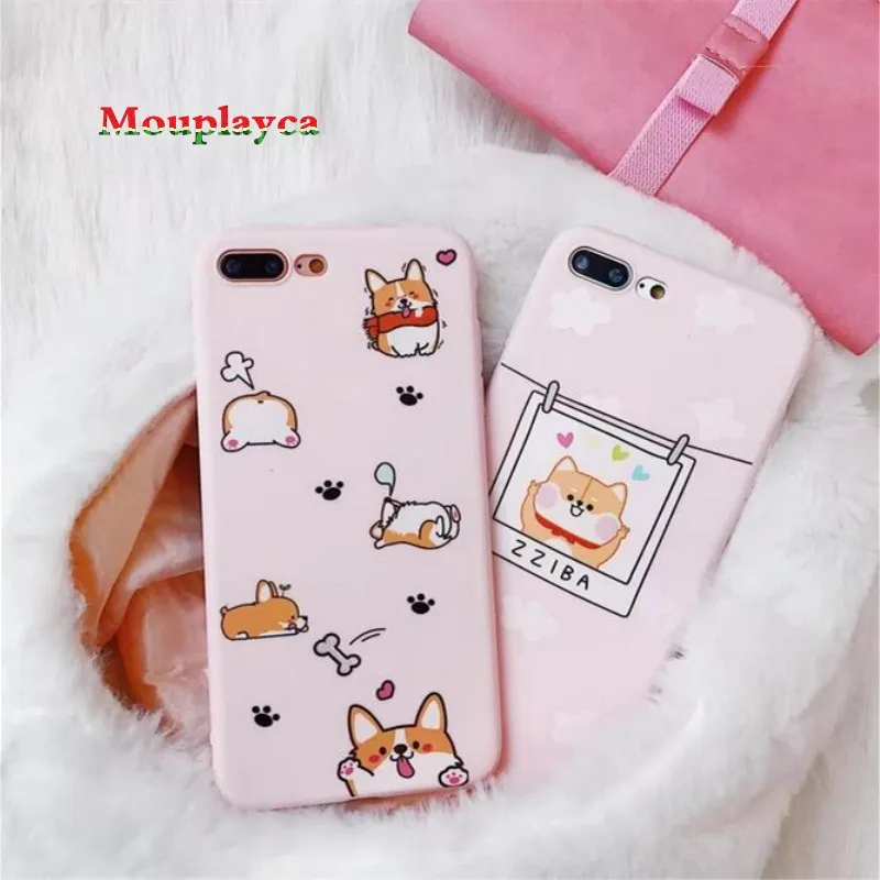 

Mouplayca funny case for Apple iphone 6 6s iphone 7 7plus 8 8plus x candy color soft cover pink Shiba Inu back cover phone case